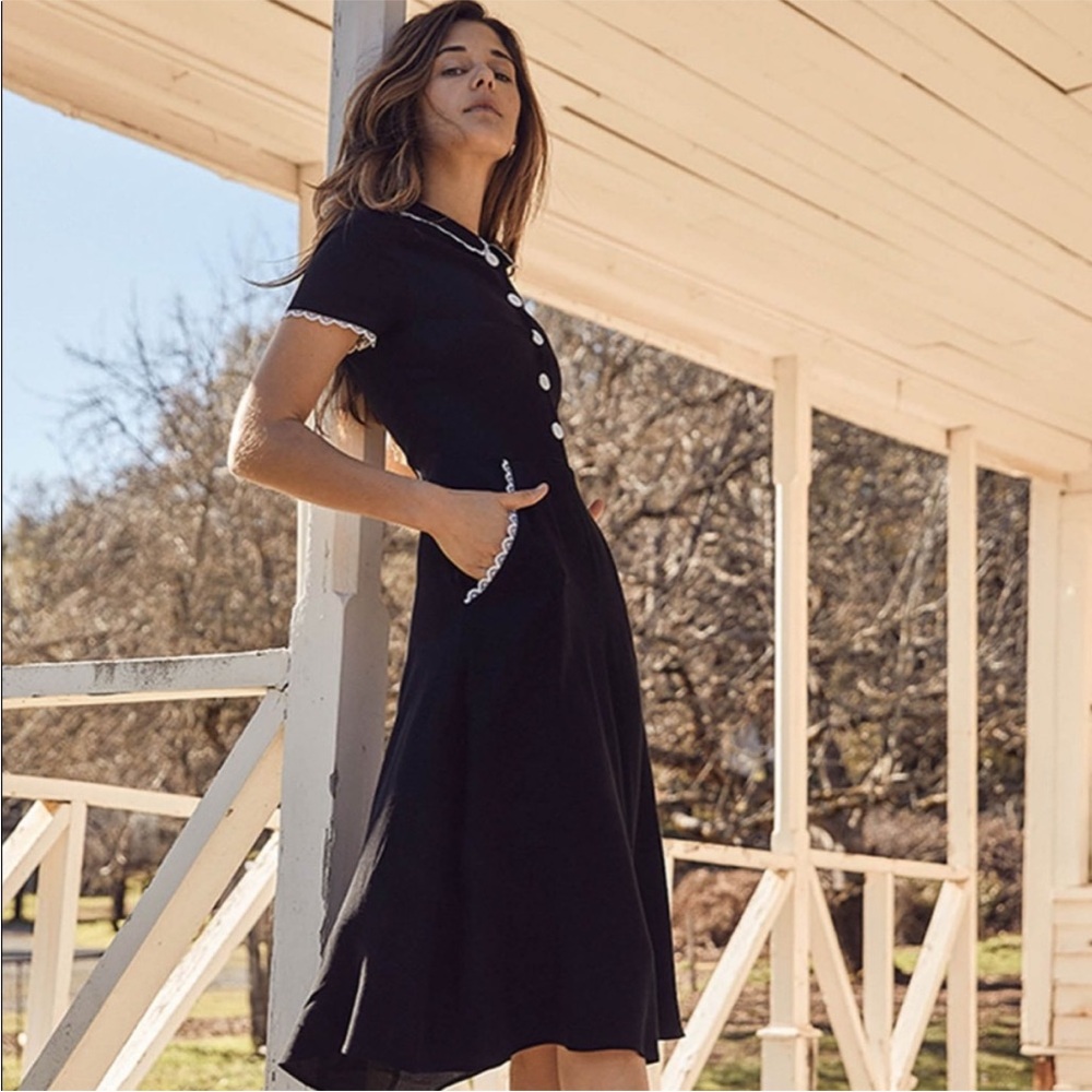 Christy Dawn Black Midi Dress with White Trim - Picture 5 of 13